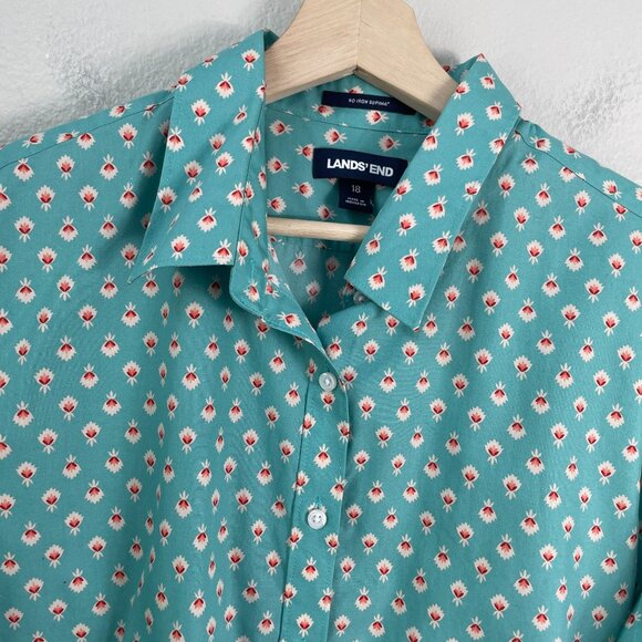 Lands End Womens 18 No Iron Supima Cotton Shirt Button Up Long Sleeve Blouse - Picture 7 of 9